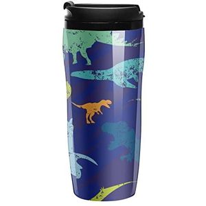 Retro Dinosaurus Print Koffie Cups Met Deksels Dubbele Muur Plastic Reizen Koffie Mok Verwijderbare Dranken Tumbler 350ml