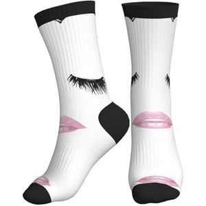 XTYGETY Wimper Lip Witte Print Mid-Crew Atletische Sokken Voor Mannen Ademende Sokken Sport Sok Voor Running Vrouwen Sok, Zwart, One size