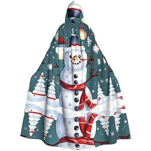 Bxzpzplj Kerst Happy Snowmans Hooded Mantel voor mannen en vrouwen, volledige lengte Halloween maskerade cape kostuum, 185 cm