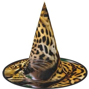 SSIMOO Gele Halloween-feesthoed met luipaardprint, grappige Halloween-hoed, brengt plezier op het feest, maakt je de focus van het feest