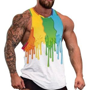 Regenboog Gekleurde Verf Mannen Tank Top Grafische Mouwloze Bodybuilding Tees Casual Strand T-Shirt Grappige Gym Spier