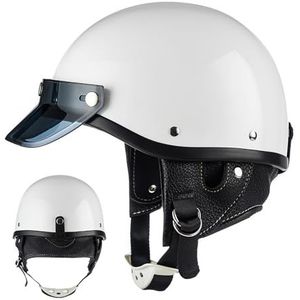 Motorhelm Open Face Helm Motorfiets Halve Helm Met Zonneklep Retro Vintage Stijl Helm Voor Mannen Vrouwen Motorfiets Crash Helm DOT/ECE Goedgekeurd A,L=57-59CM