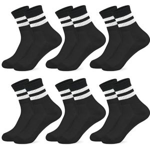 srclo Sokken kinderen sportsokken jongens kindersokken meisjes (6 paar) katoenen sokken schoolsportsokken, zwart, 6-8 Jaar
