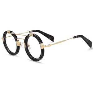 Halloween cadeau, Brilmonturen Acetaat Rond Unisex Multicolor Met Lenzen(Black Gold)