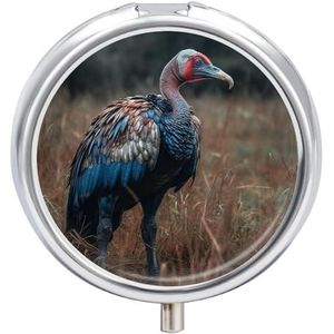 Animals in The Wild pillendoos, ronde pillendoos met 3 vakken, met spiegel, metalen pillenorganizer, reispillendoos, mini-medicijnopbergdoos voor zakportemonnee