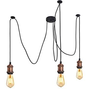 Vintage industriële hanglamp spin retro antieke hangende kroonluchter met 2 m kabel, meerdere lichten vintage hanglamphouder E27 hanglamp voor woonkamer keuken bar (rood brons, 3 lamp)