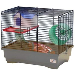Decorwelt Hamsterdagen, grijs, buitenmaten, 40 x 25 x 34 cm, knaagkooi, hamster, plastic, kooi met accessoires