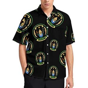 Coat Arms of Rwanda Hawaiiaans shirt voor heren, zomer, strand, casual, korte mouwen, button-down shirts met zak