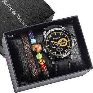 Herenhorloge Gift Set Mode Gevlochten Lederen Armband Luxe Quartz Horloges Geschenken for Man Paper Boyfriend Geschenkdoos Organizer