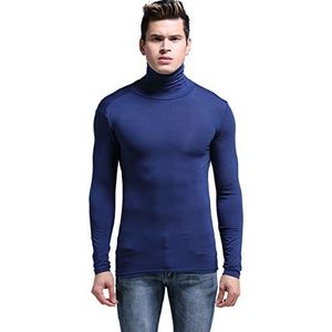 Ouruikia Heren lichtgewicht thermische modal basislaag coltrui lange mouwen trui top thermisch ondergoed voor heren herfst winter tops, Blauw, S