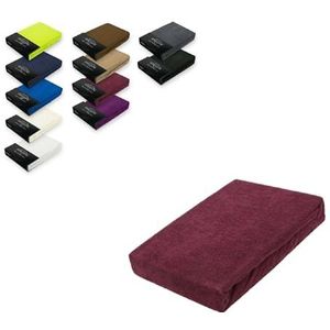 Exclusief Heimtextil Badstof hoeslaken met elastiek, katoen, bordeaux, 140-160 x 200 cm