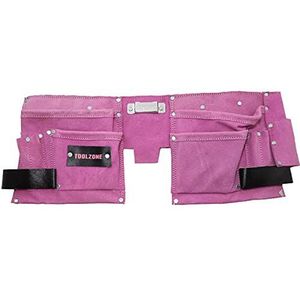 Toolzone-gereedschapsgordel met 11 zakken (ook voor hamer en plakband), leer, roze