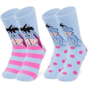 Disney Mickey Minnie Baby Yoda Stitch Damessokken, 2-delige set, wollig met ABS, Blauw Eeyore, Eén maat