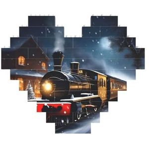 Winter Kerst Sneeuw Nacht Spoorweg Trein Jigsaw Puzzle-Hartvormige Bouwstenen Puzzel-Leuk En Stress-Verlichtend Puzzel Spel