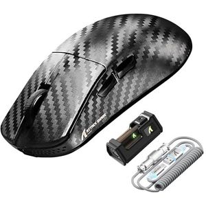 ATTACK SHARK R11 ULTRA Draadloze Gamingmuis Van Koolstofvezel met LED Coiled Kabel, 8000Hz, PAW3950MAX, 42000 DPI, Lichtgewicht 49g, 20000 FPS, Nordic 52840-chip,Nano-metaal-ijscoating, Geweven Zwart