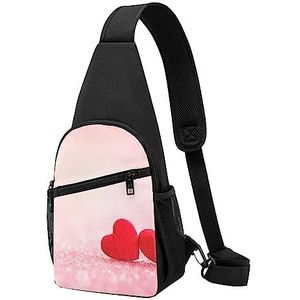 Rood Hart Roze Glitter Gedrukt Borst Pack Tactische Borst Tas Running Bag Fanny Pack Fietsen Borst Pouch, Zwart, Eén maat