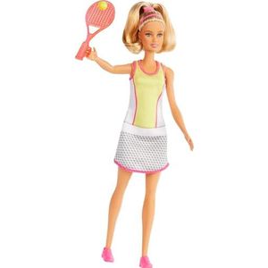 Barbie Tennispop met Blond Haar, Chique Tennis-outfit, Racket en Bal voor kinderen vanaf 3 jaar