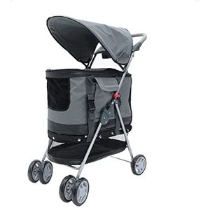 WSNDG Multifunctionele kinderwagen voor huisdieren, licht, opvouwbare kinderwagen met vier wielen, kat, teddy, grote hond, kinderwagen, hondenbenodigdheden (Kleur: grijs)