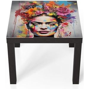 DEQORI Glazen tafel | zwart klein 55x55 cm | motief bloemen van de Muse | opvallende bijzettafel van glas | hoogglans salontafel voor de woonkamer | moderne bank tafel met design