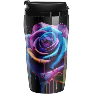 Kleurrijke Rose Koffie Mok met Deksel Dubbele Muur Water Fles Reizen Tumbler Thee Cup voor Warm/Ijs Dranken 250ml