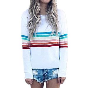 Dames ronde hals lange mouw tops pullover blouse dames gestreepte print trui lichtgewicht gebreide trui regenboog trui top vrouwen lichtgewicht ronde hals sweatshirts losse pasvorm tunieken shirts