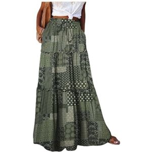Gyios Long Skirt Women's Summer Elastic Waist Maxi Skirts Boho A-line, Flowy Long Skirts With Pockets - Skirts For Ladies-dark Green-s