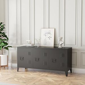 [en.casa] TV meubel Kotka lowboard met 3 deuren TV tafel TV kast 113x40x58 cm metaal zwart