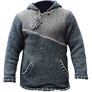 Wintertrui, Herfst Winter Oversized Trui Heren Capuchon Truien Patchwork Gebreide(Gray,4XL)