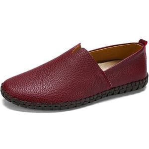 Men's Loafers Casual Slip On Leather Shoes Soft Penny Loafers For Men Lightweight Driving Boat Shoes(Color:Dark red,Size:EU 42)
