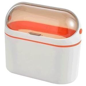 afvalbak Smalle desktop prullenbak met deksel, aan de muur gemonteerde prullenbak Mini prullenbak for badkamer/ijdelheid/salontafel-blauw/oranje keuken (Size : Orange)