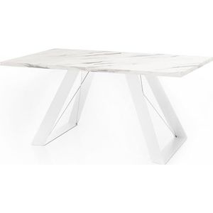 WFL GROUP Eettafel Colter wit in moderne stijl, rechthoekige tafel, uittrekbaar van 160 cm tot 260 cm, gepoedercoate witte metalen poten, 160 x 90 cm (wit marmer, 160 x 90 cm)