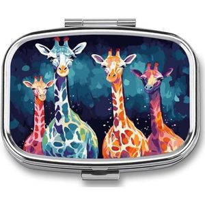 Kleurrijke Giraffe Fans Lovers Pillendoos Pil Case Leuke Pil Organizer Pil Houder Geneeskunde Pil Organizer Pil Container Dagelijkse Pil Organizer Kleine Pillendoos Pil Case voor Purse Pocket