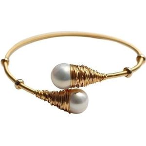 Natuurlijke Turkoois Chunky Kralen Gouden Open Manchet Armband for Vrouwen Barokke Parel Kralen Open Armband Bangle Sieraden (Color : White Pearl-03)