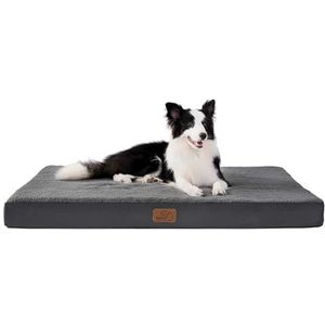 Bedsure Orthopedisch hondenbed voor grote honden, 112 x 81 x 7,6 cm, hondenkussen, wollige hondenmat, wasbaar, donkergrijze hondenmatras voor grote honden