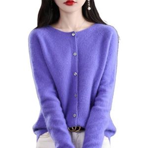 TeysHa Dames kasjmier vest trui,Wollen ronde hals button down lange mouw vest trui, zachte warme gebreide elastische truien, blauw-violet, S