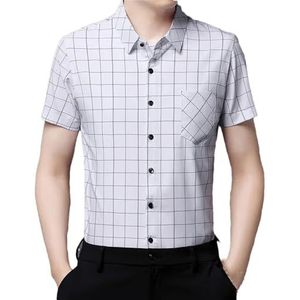 Dvbfufv Heren Vintage Shirt Heren Casual Korte Mouw Revers Blouses Mannen Mode Losse Plaid Knop Pocket Shirt, Wit, XL