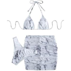 3-delige dames sexy rugloze bikiniset, schattig dameszwempak, driehoekige badkleding for strand en vakantie(Color:White,Size:L)