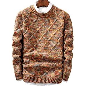 Wintertrui, Wintertrui Heren Pullover Herentrui Casual O-hals Slim Fit Lange Mouw Gebreide Herentruien(Orange,L)