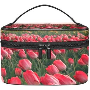 Make-up Organizer Bag, Reizen Make-up Tas Organizer Case Draagbare Cosmetische Tas voor Vrouwen en Meisjes Toiletartikelen Rood Bloeien, Meerkleurig, 22.5x15x13.8cm/8.9x5.9x5.4in