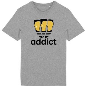 T-shirt Addict - voor heren - Bedrukt in Frankrijk - 100% biologisch katoen - Verjaardagscadeau Apéro Original Grappig, Grijs, S