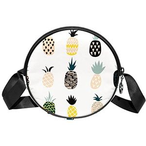 Ronde Crossbody Tas Messenger Purse voor Vrouwen Kleurrijke Vintage Ananas Patroon, Meerkleurig, 6.7x6.7x2.3 in, Sling Rugzakken