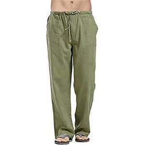 Linnen Herenbroek Casual Losse Lichtgewicht Elastische Taillebroek For Zomeryogastrand(Color:Green,Size:5XL)