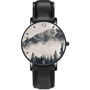Canadese Smokey Mountain Outdoor Idyllische Klassieke Patroon Horloges Persoonlijkheid Business Casual Horloges Mannen Vrouwen Quartz Analoge Horloges, Zwart