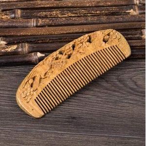 WEKOW 1 STKS Kleur Veranderende Groene Sandelhout Kam Hele Houtsnijwerk Bloem Carving Jade Sandelhout Antistatische (1)