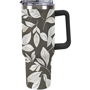 RTFGHJS 40 oz Tumbler De vorm van de bladeren geïsoleerde beker reizen koffiemok met rietje deksel roestvrij staal waterfles vacuüm geïsoleerde beker voor sport werk auto reizen weekends