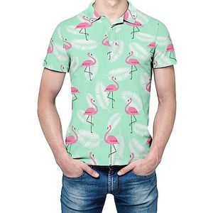 Kleurrijke Roze Flamingo Heren Korte Mouw Shirt Golf Shirts Regular-Fit Tennis T-Shirt Casual Business Tops