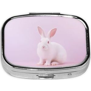Vierkante pillendoos schattig wit konijn - 2 compartimenten geneeskunde pillenetui, waterdicht, zak pillenorganisator, draagbaar, voor zak of portemonnee pillendozen