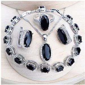 Oorbellen Trendy vrouwen bruids sieraden sets zilver 925 zwarte kubieke zirkonia sieraden bruiloft oorbellen ringen armbanden hanger ketting Oorbellen voor dames (Color : 4PCS, Size : 9)