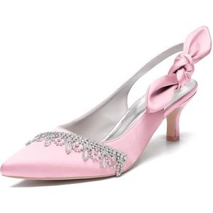 KYEGLO Satijnen Puntige Neus Korte Hakken Voor Dames - Gesloten Neus Met Strass Steentjes Kittenhak Sandalen, Bruidsmeisjesschoenen Voor Promfeest Bruiloft,Roze,42