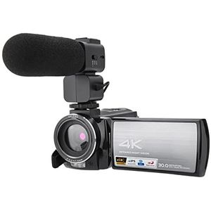 4K Video Camera Camcorder Ultra HD 60FPS 30MP Vlogging Camera voor YouTube 16X Digitale Zoom Camera Recorder met Microfoon, WiFi 3.0in IPS HD Touchscreen IR Nachtzicht Afstandsbediening(Met batterij)